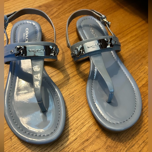 Coach light blue with silver name plate - Patent Leather Sandals size 6 - Picture 1 of 3